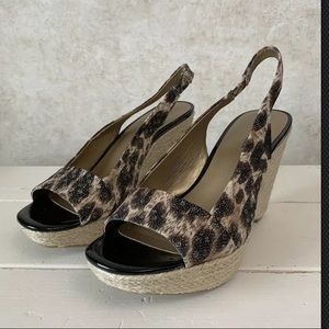 Anne Klein Leopard Slingback Wedge Sandals 8.5 M